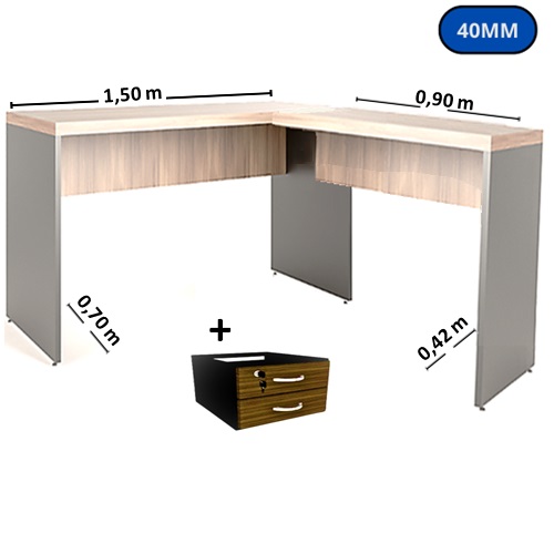 MESA EM L MARTINUCCI 150X70 C/GAVETAS 40MM JOB40 P3 NOGAL 1168