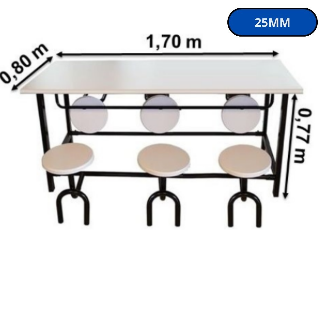 MESA FERRUS REFEITORIO 6 LUG. 25MM130X80X77 ESCAMOTIAVEL 0489