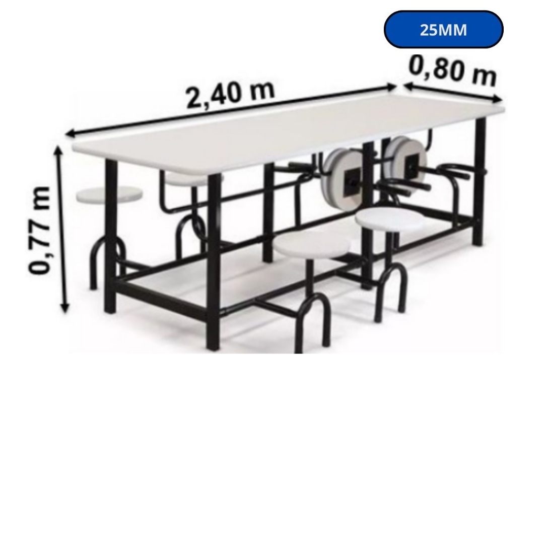 MESA FERRUS REFEITORIO 8 LUGARES MELAMINICO 25MM 240X80X77 ESCAMOTIAVEL 0333